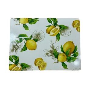 Set of 4 Lemon Botanical Cork Backed Hardboard Placemats Yellow White 16x11.5